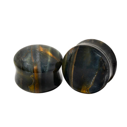 Blue Tigers Eye Double Round Plugs by Diablo Organics