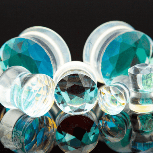 Double Flare Gem Cut AB Glass Plugs by Peoples Jewelry