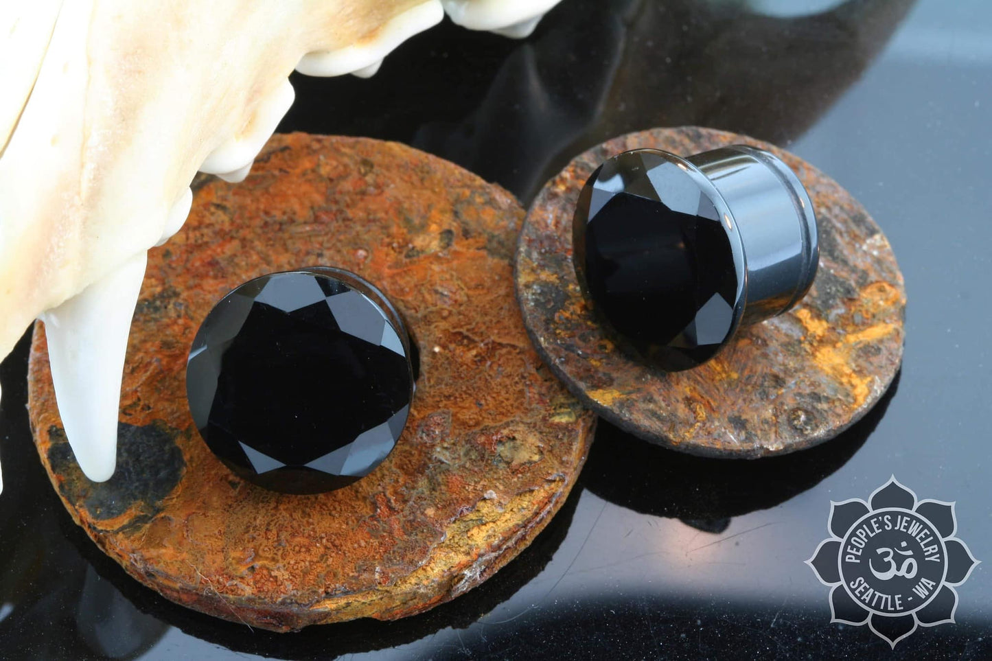 Single Flare Gem Cut Black Onyx Plugs by Peoples Jewelry