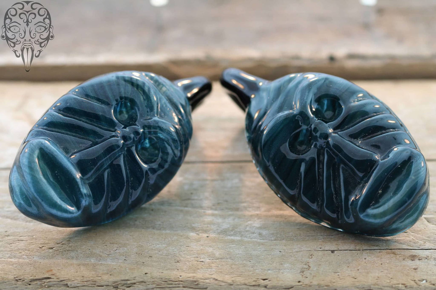 Blue Tiki Glass Ear Weights by Glasswear Studios