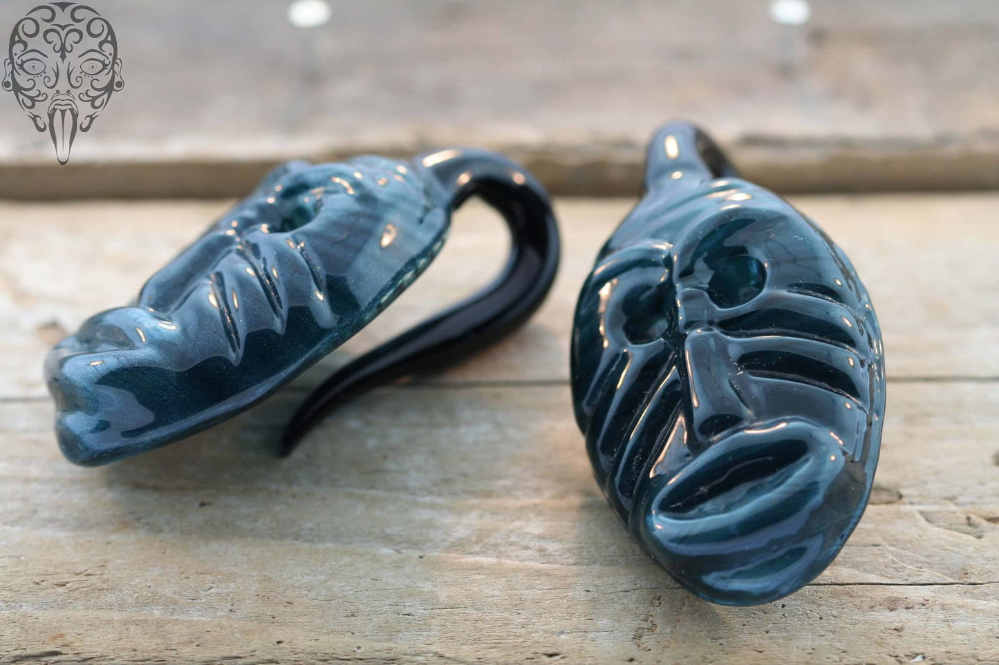 Blue Tiki Glass Ear Weights by Glasswear Studios