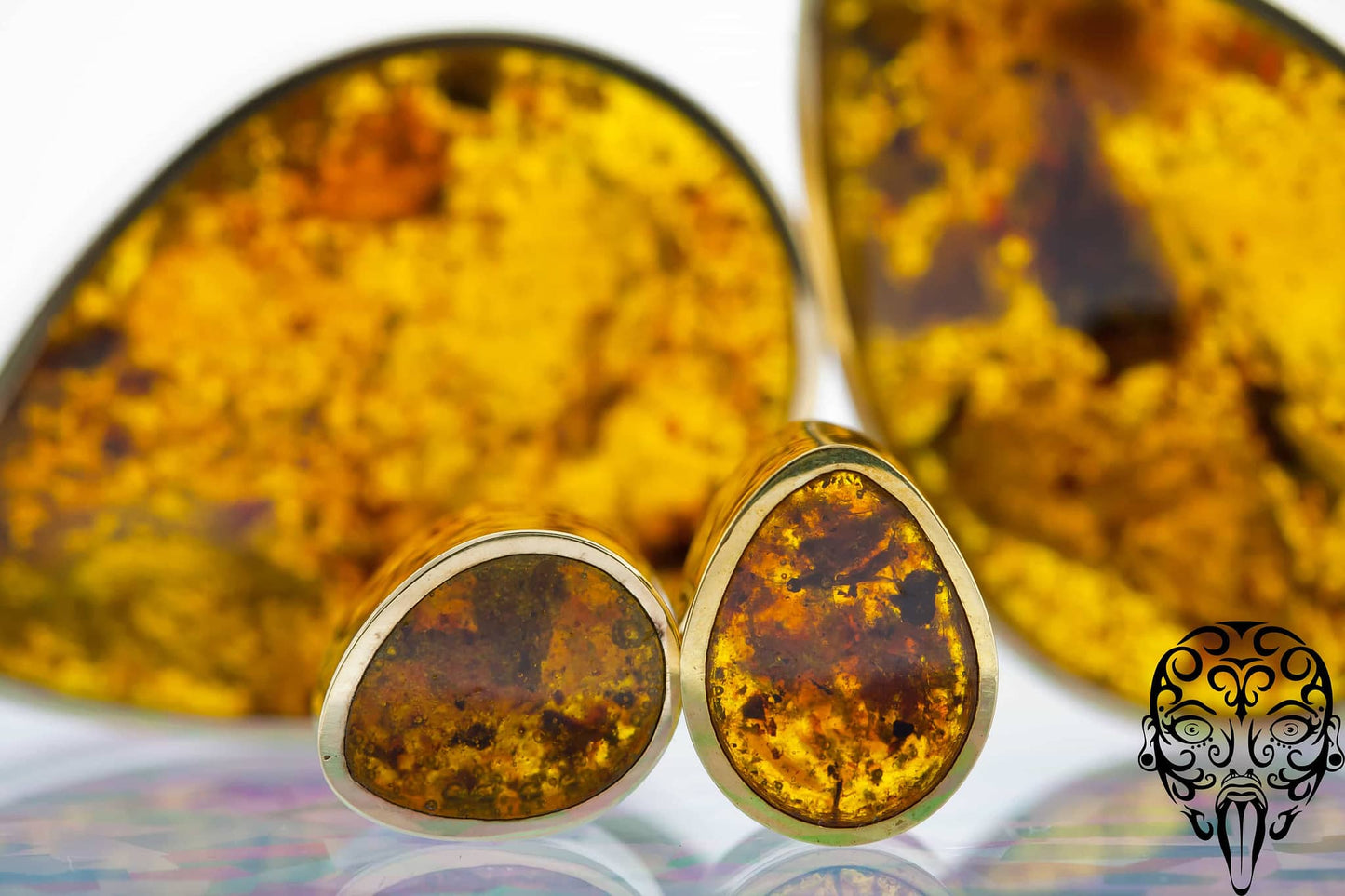 Gold Plated Reconstituted Amber Teardrop Plugs