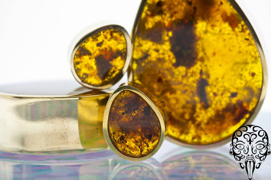 Gold Plated Reconstituted Amber Teardrop Plugs