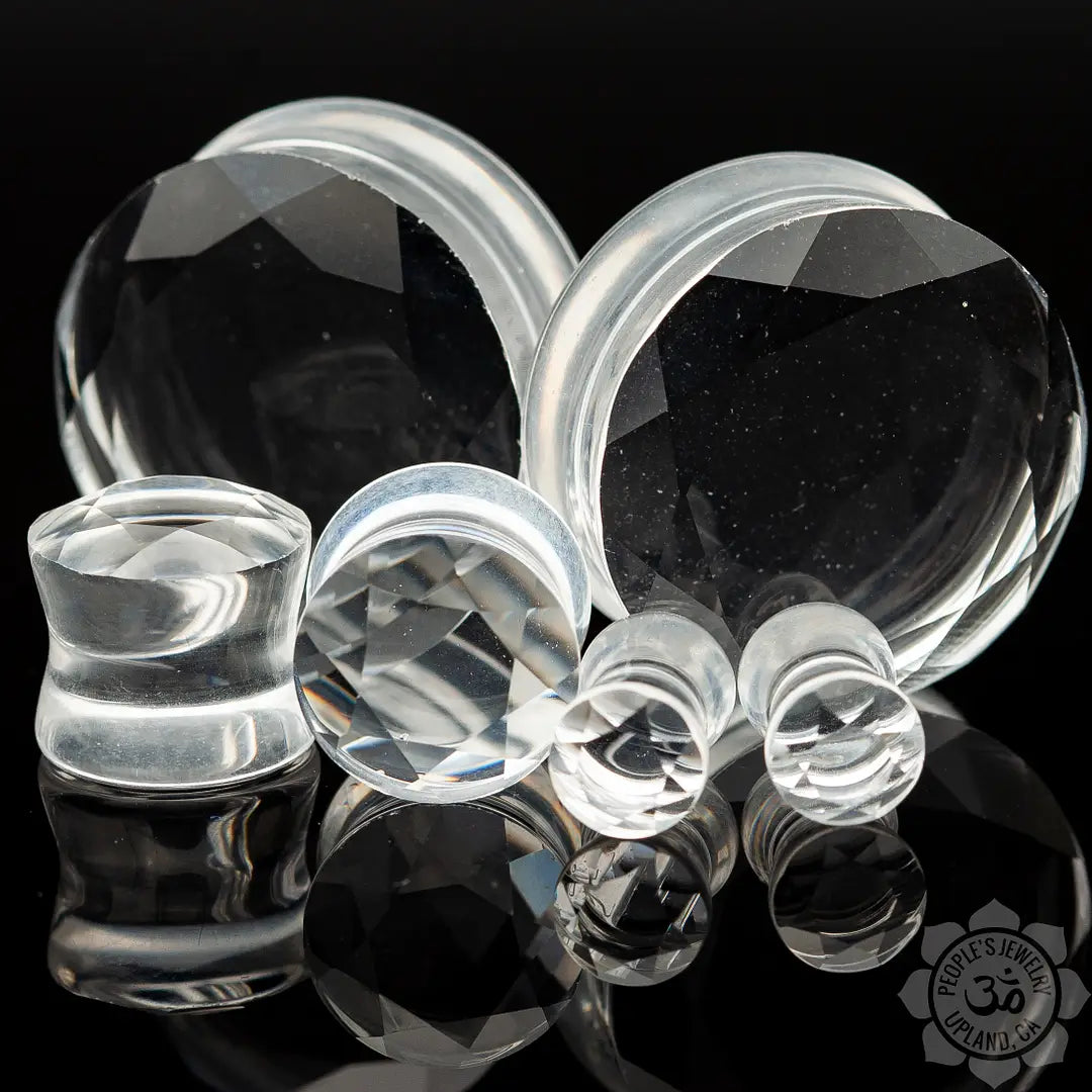 Double Flare Gem Faceted Clear Glass Plugs by Peoples Jewelry