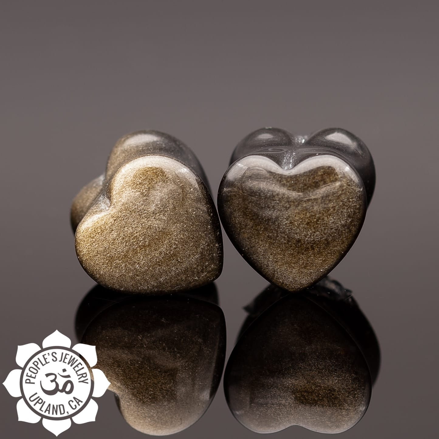 Double Flare Gold Obsidian Heart Plugs