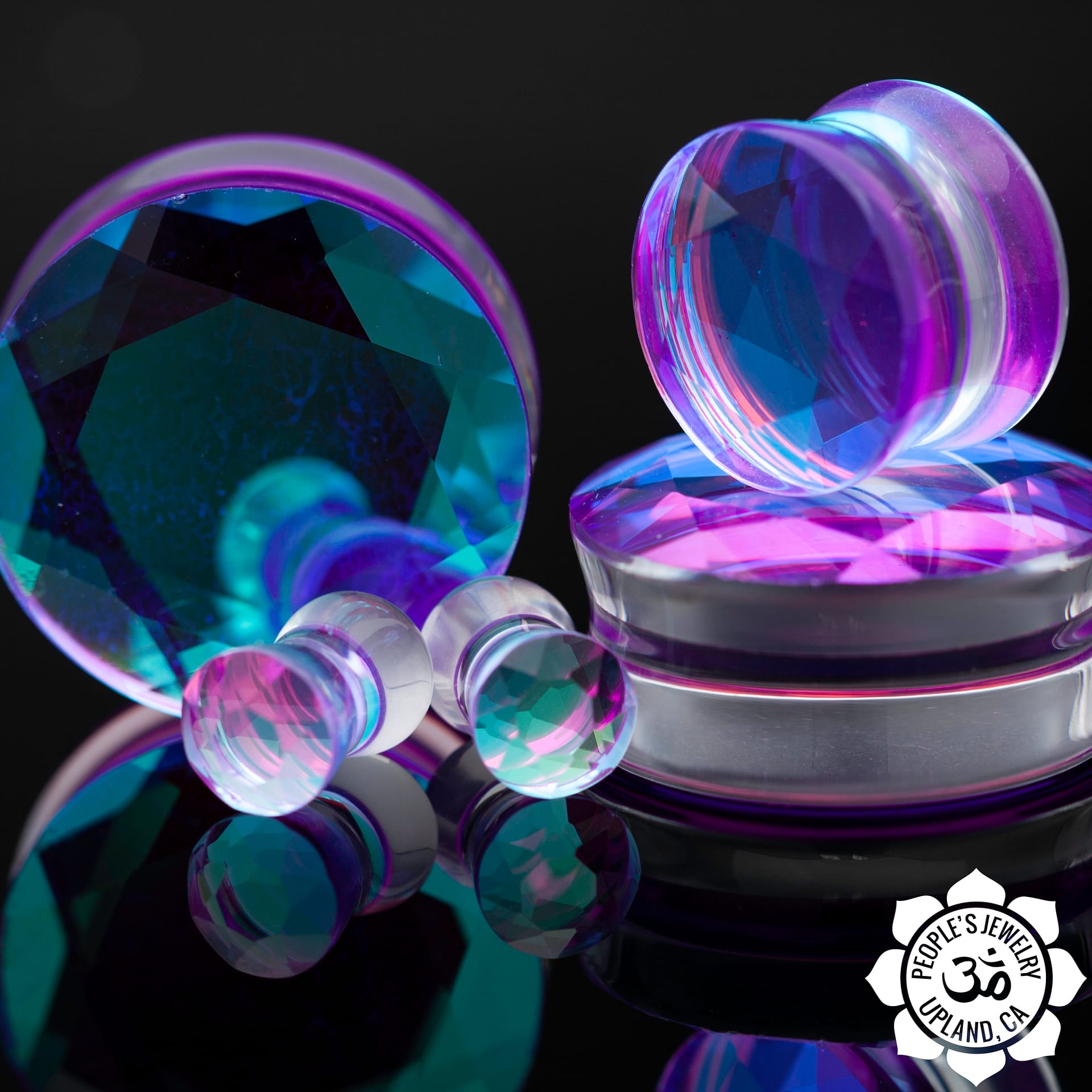 Gem Cut Purple AB Glass Plugs