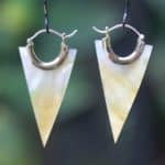 Yellow Brass Mother of Pearl Spear Earrings by Peoples Jewelry