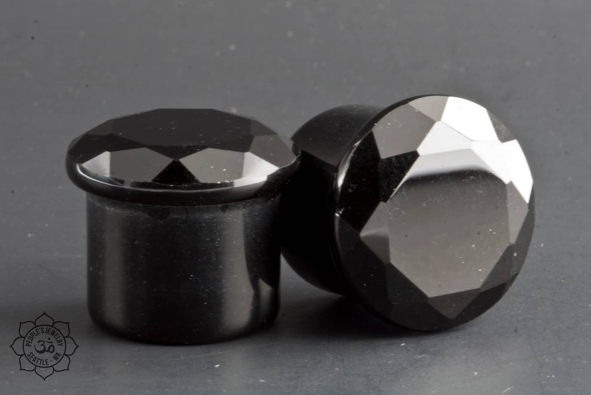 Gem Cut Black Agate Single Flare Plugs