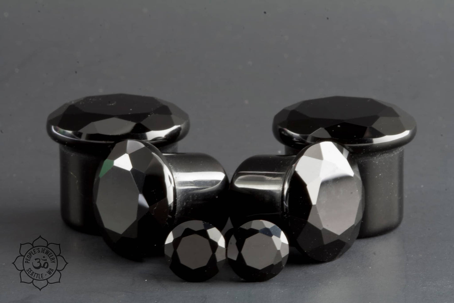 Gem Cut Black Agate Single Flare Plugs by Peoples Jewelry