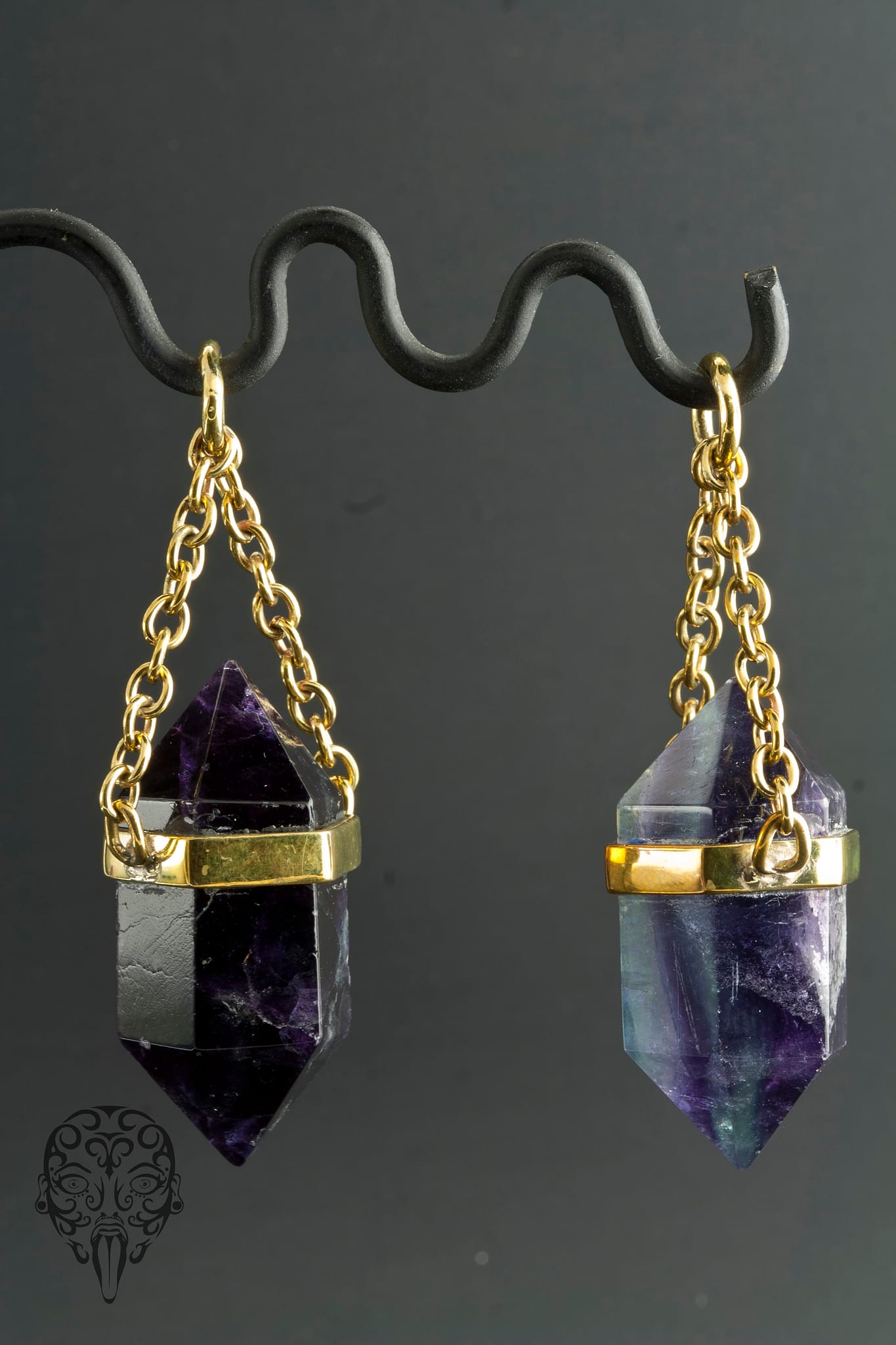 Solid Brass Tourmalated Fluorite Dangles