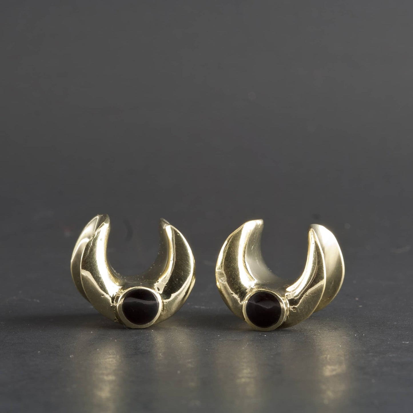 Brass Saddle Spreaders with Onyx by Peoples Jewelry