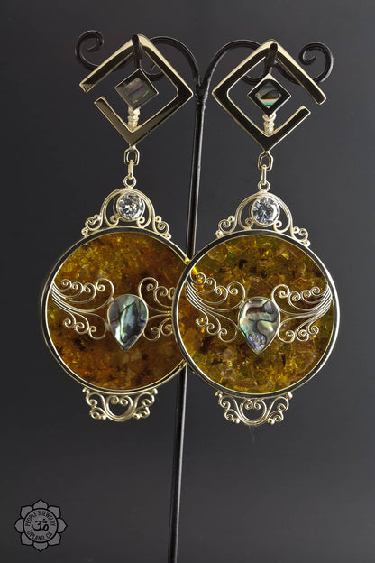 Amber Filigree Gold Plated Teardrop CZ Dangles