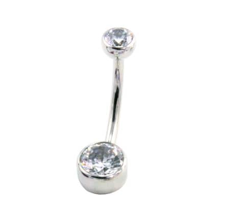 Industrial Strength Double Bezel-Set Faceted Gem Curved Barbell - 6mm Bottom (12g)