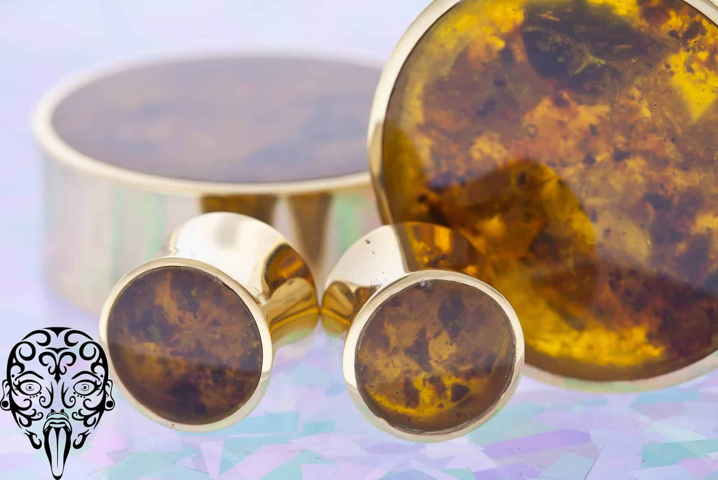 Gold Plated Reconstituted Amber Plugs