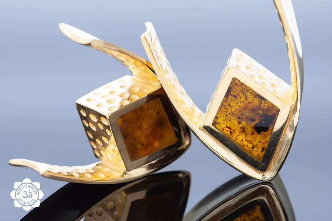 18kt Gold Plated Saddle Spreaders with Fossilized Bone or Reconstituted Amber