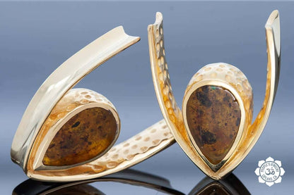 18kt Gold Plated Saddle Spreaders with Fossilized Bone or Reconstituted Amber