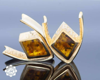 18kt Gold Plated Saddle Spreaders with Fossilized Bone or Reconstituted Amber