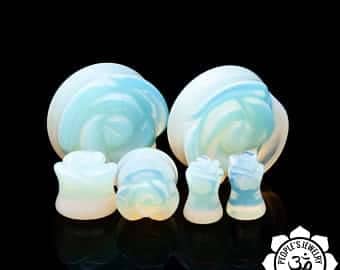 Opalite Carved Rose Plugs