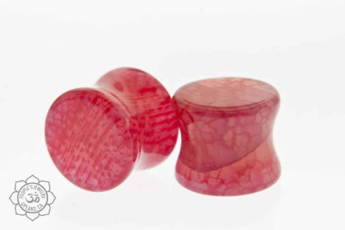 Double flared Red Dragon Vein Plugs by Peoples Jewelry