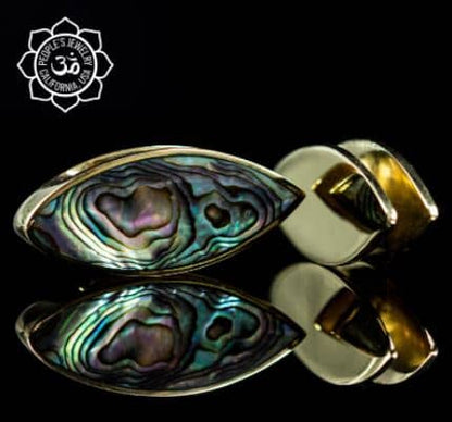 Yellow Brass and Shell Marquise Weights by Peoples Jewelry