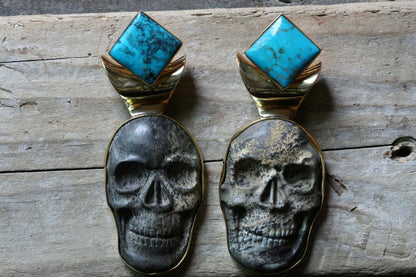 Dendritic Jasper Skull with Turquoise Diamond Dangle by Diablo Organics